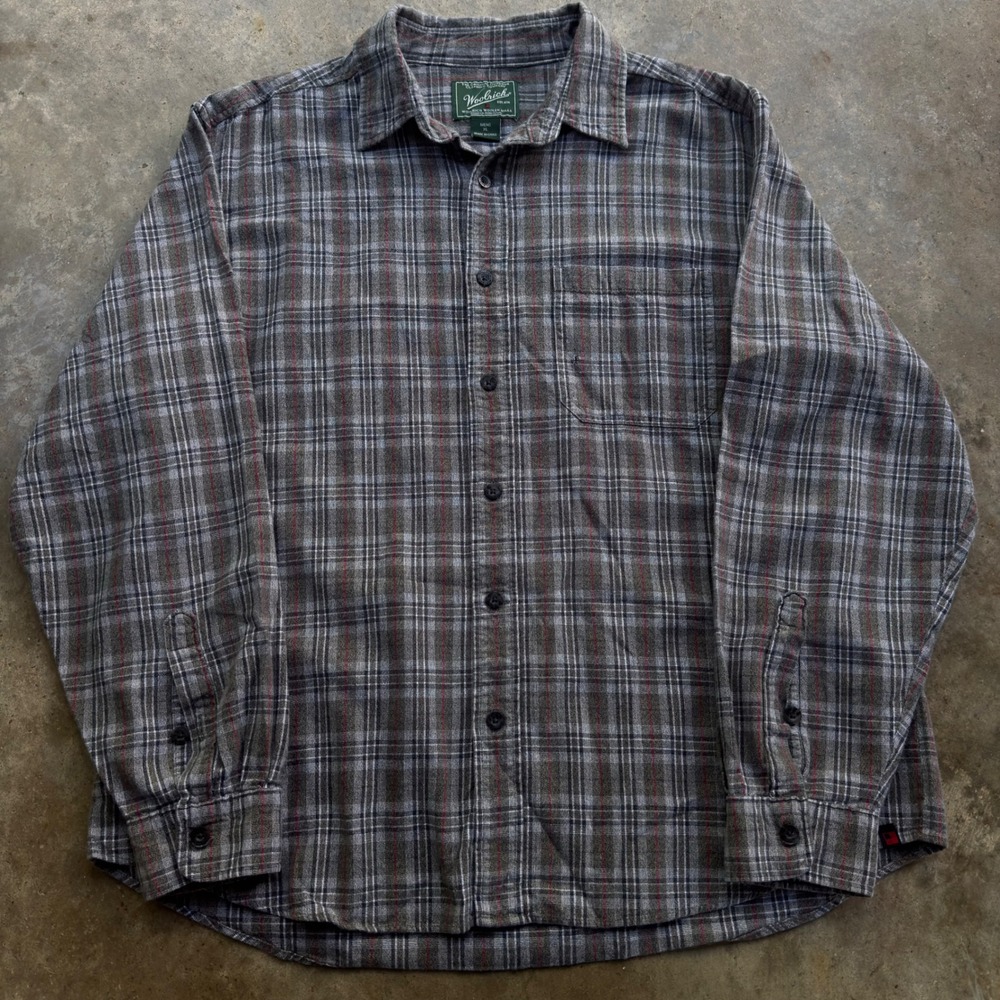 Vintage 90s Woolrich Flannel Shirt Workwear Gorpcore Plaid Grey XL (L1)